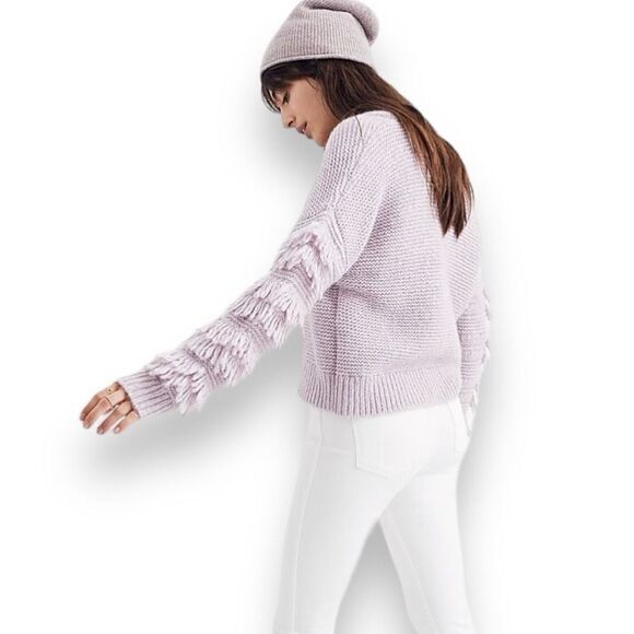 Madewell Fringe Sleeve Pullover Sweater Loose Knit Pastel Lilac Cropped Small - Picture 1 of 8